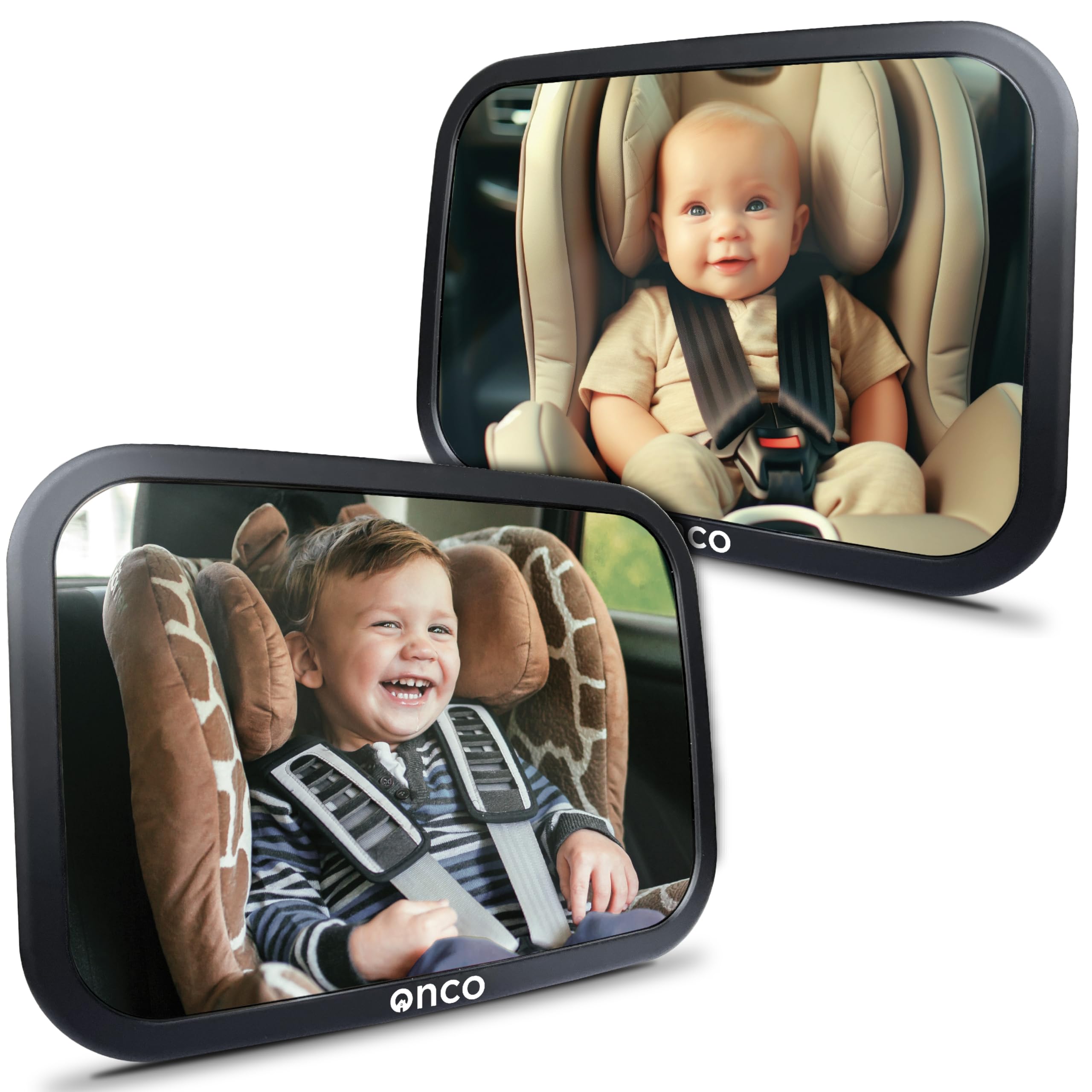 Photo 1 of Onco Baby Car Mirror Rear Facing (2 Pack) - 100% Shatterproof & Shakeproof, Award-Winning Convex Car Mirror for Baby with 360° Rotation, Newborn Essentials (9.6 x 6.9 in)