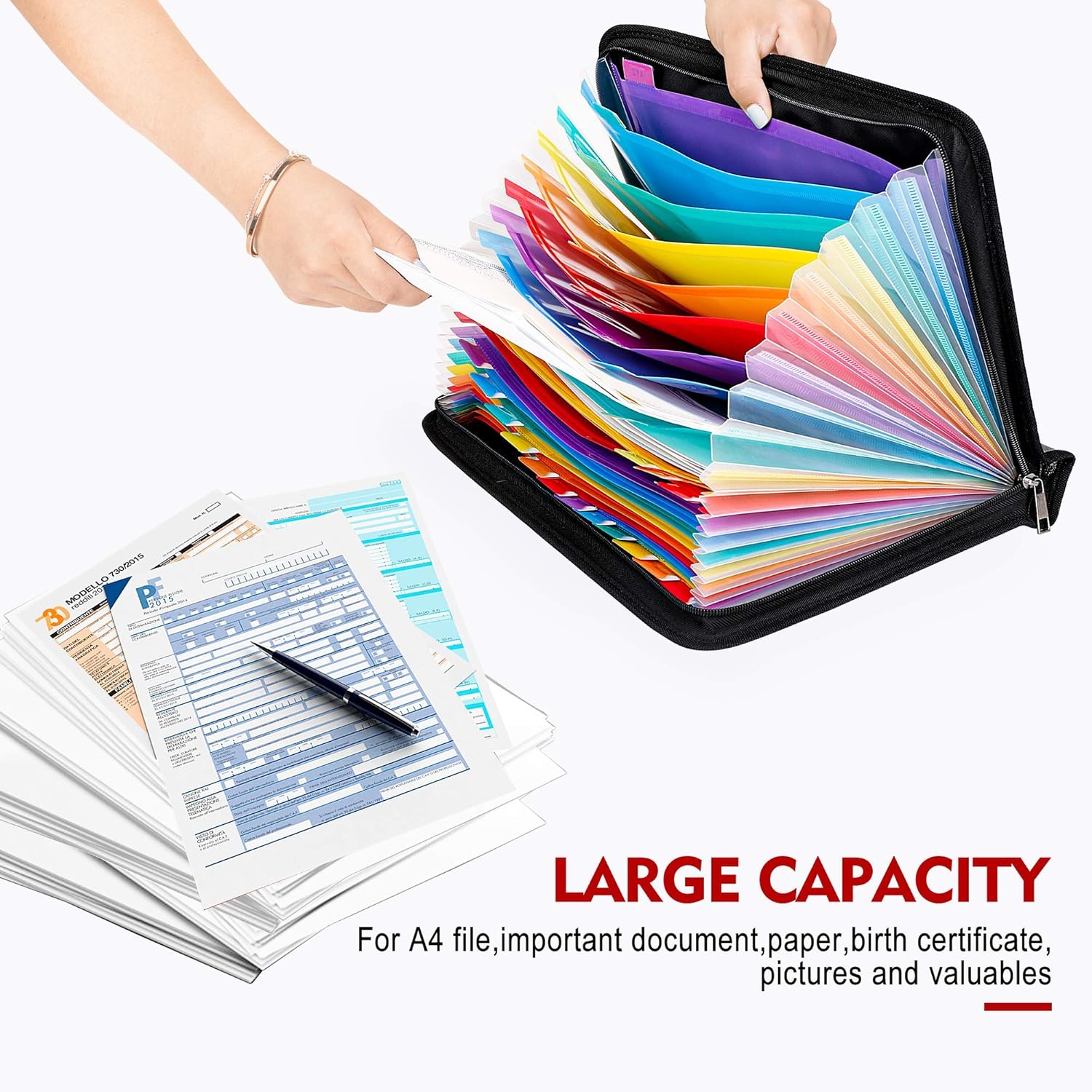 ENGPOW Expanding File Folder, Fireproof File Organizer with 25 Colored Pockets, Labels, Zipper Closure, Fireproof and Water Resistant Safe Storage for Letter A4 Size Paper, Document, Paperwork : Office Products