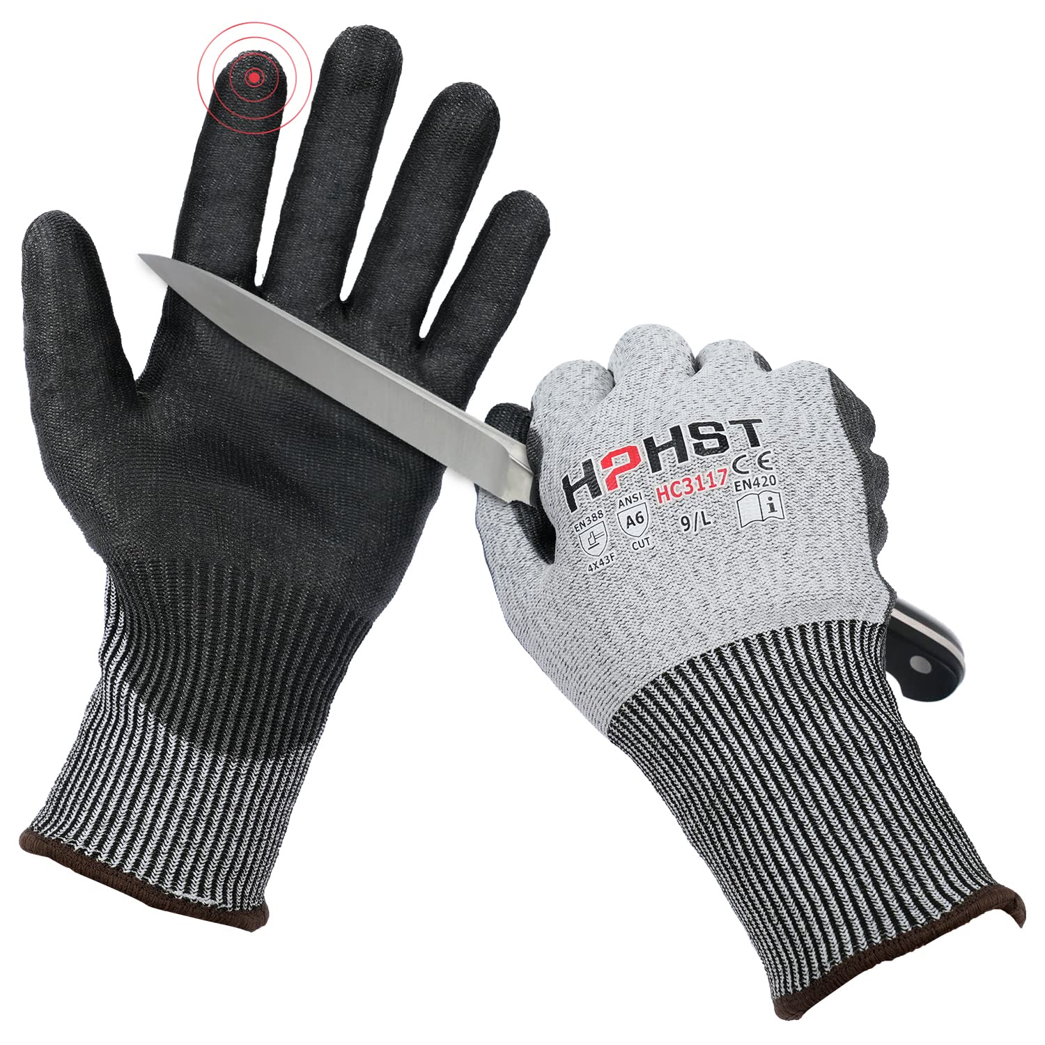Cut Protection Gloves - HPHST Hand Protection for Cutting Work Gloves Level A6 Gardening Gloves Men Women Cut-Resistant Gloves for Kitchens Gardening Construction Site Grey Size: 8/M