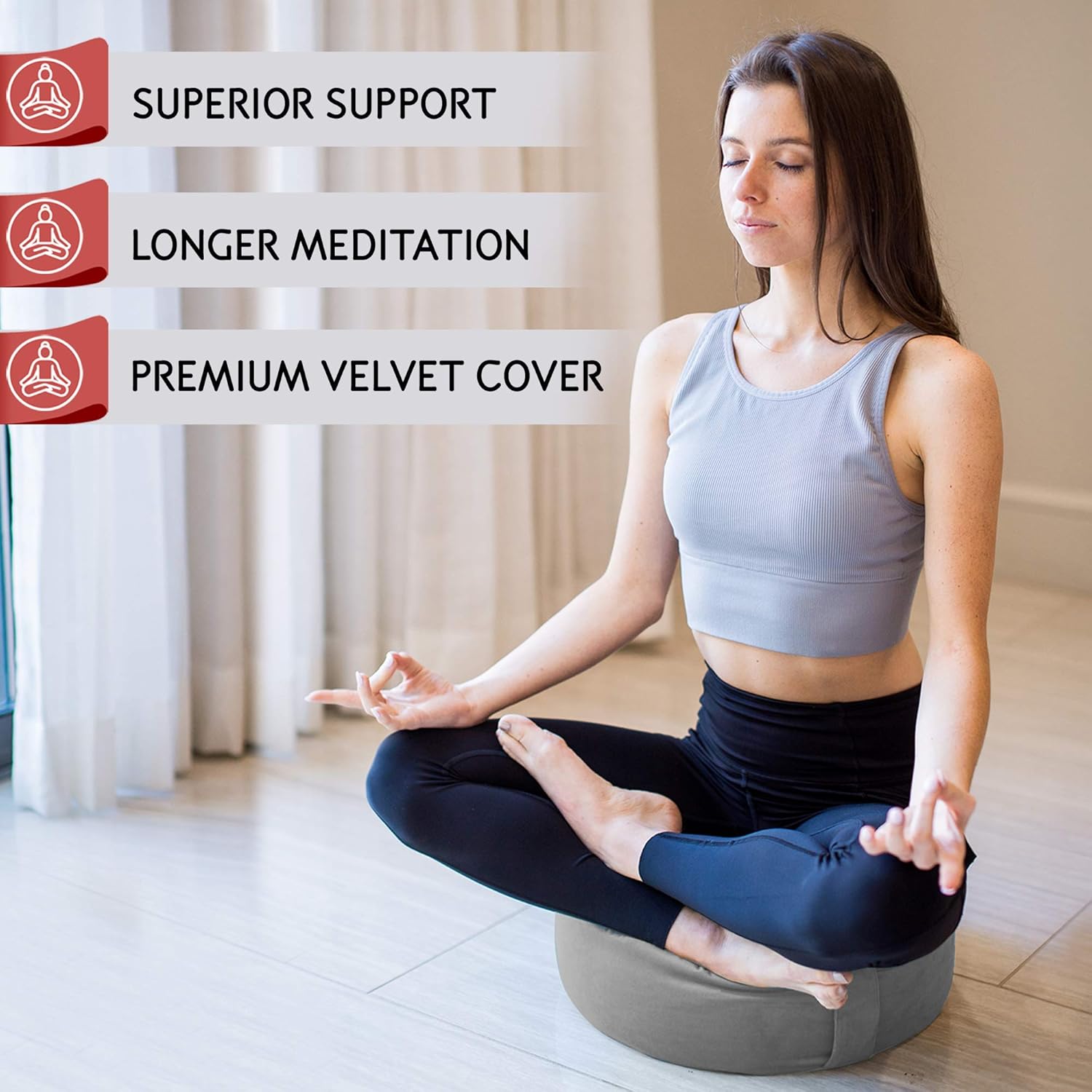 Florensi Meditation Cushion (16"x16"x5"), Large Velvet Meditation Pillow, Premium Yoga Pillow for Women and Men, Yoga Cushion, Meditation Pillows for Sitting on Floor, Buckwheat Meditation Cushions: Kitchen & Dining
