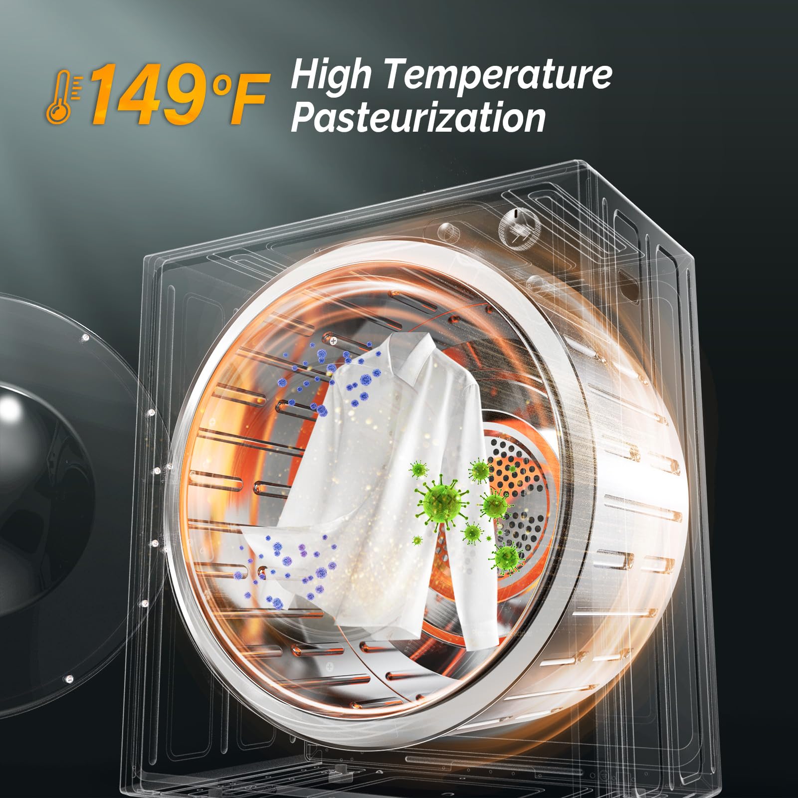 ROVSUN 2.6 Cu.Ft. Portable Dryers for Laundry, Compact Portable Clothes Dryer with Stainless Steel Tub, Dryer Machine, 110V Electric Dryer with Control Knob for Apartment, Dorm, RV, White, 1400W