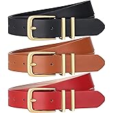 XZQTIVE 3 Pack Women Belts For Jeans Dresses Pants Ladies Leather Waist Belt with Gold Buckle