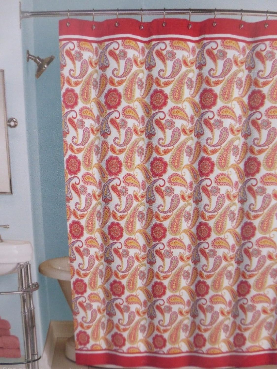 Peri Shower Curtain Fabric Boho Paisley 72 X 72 Pink Teal Orange