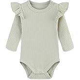 Baby Girl Knit Ruffle Outfit Clothes Ribbed 100% Organic Cotton Solid Color Long Sleeve Romper Clothes 0~24M
