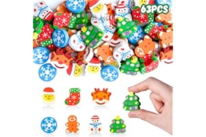 Kleeblatt Large Christmas Erasers for Kids Bulk, 63 Pcs Big Cute Erasers, Classroom Christma Gifts for Students, Christmas Stocking Stuffers, Holiday Party Favors. Includes Santa Claus, Elk, Snowman