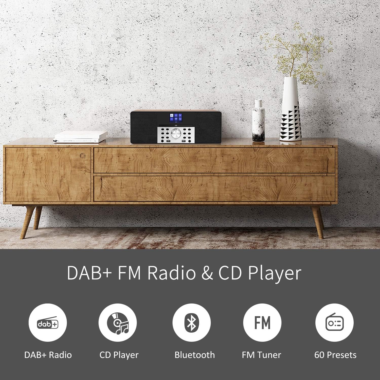 LEMEGA MSY1P CD Player with DAB/DAB+ & FM Radio, Bluetooth Streaming, 80W Stereo HiFi System, Full Colour Display, 60 Presets - Image 3