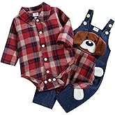 ODASIRA Baby Boy Clothes Infant Outfits Long Sleeve Plaid Bodysuit Romper + Jeans Overalls Jumpsuit Pants Sets