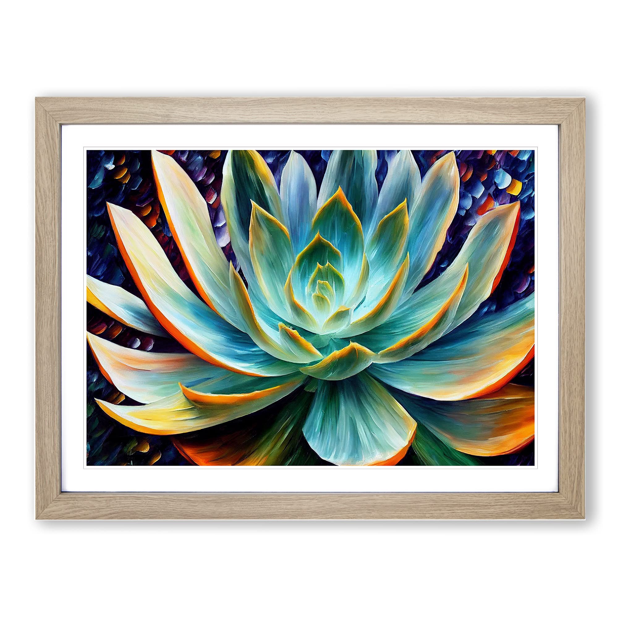 Succulent Plant Painting Vol.2 Abstract Framed Print | A4 Oak Framed Wall Art | Ready to Hang | Abstract Floral Picture | Living Room Bedroom Lounge Office