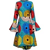 SHENBOLEN Women African Print Dresses Autumn and Winter Long Sleeves Ankara Dress
