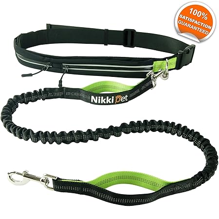 Nikkipet Jogging Hundeleine | Sport Laufgürtel, wasserabweisend | Leine elastisch, reflektierend 120 cm Flexi
