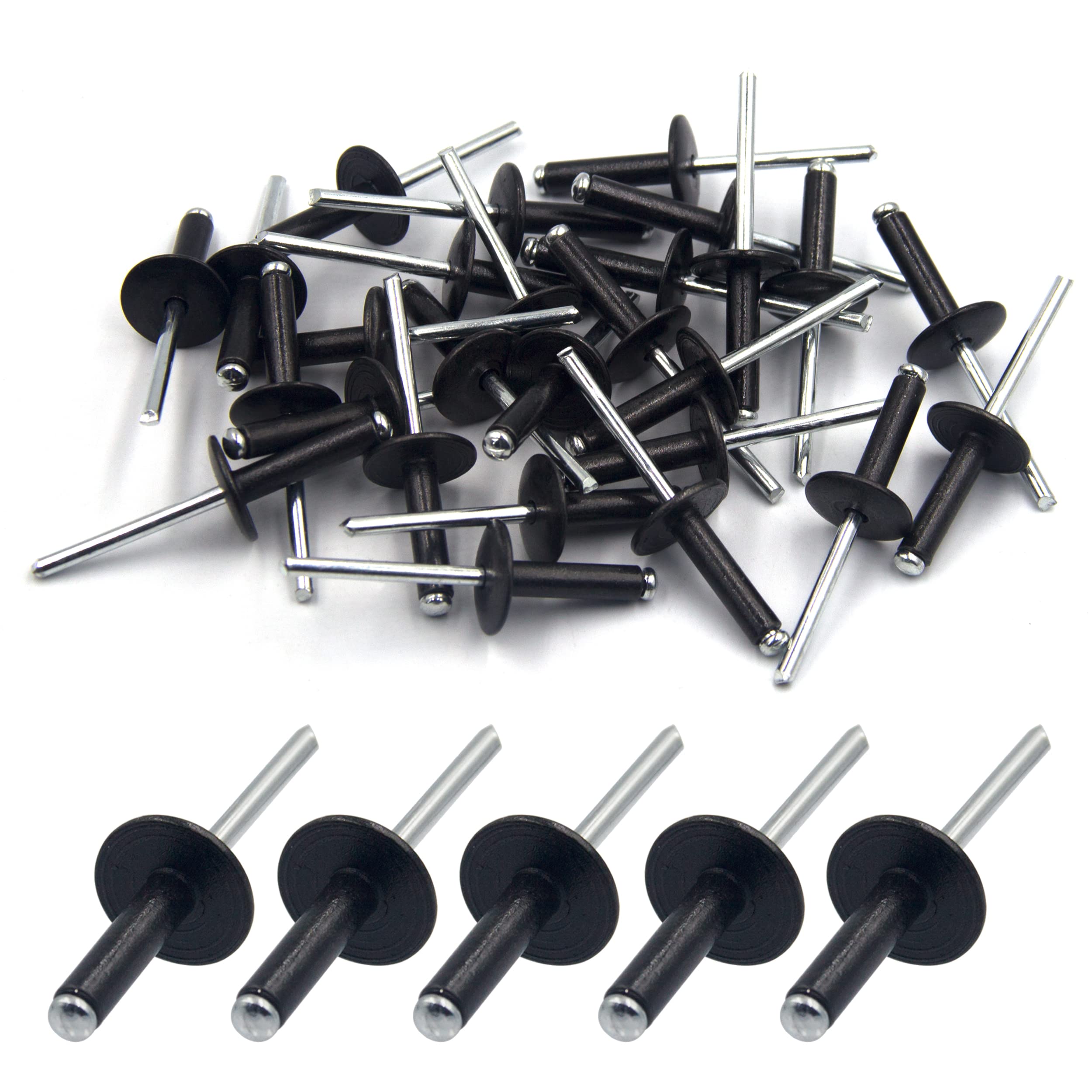 Large Flange Rivets,BESTYCHAO 50pcs Aluminum Blind Rivets with Large Flange 4.8mm x 20mm, Black Pop Rivets for DIY, Metal Tube, Sheet Mounting — image 1