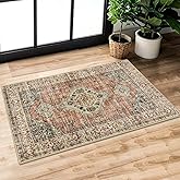 Lahome Oriental Door Mat Indoor Entrance, 2x3 Washable Fall Indoor Rugs for Entryway Soft Small Kitchen Rugs Non Slip Ultra-Thin, Vintage Door Mat Carpet for Bedroom Bathroom, Peach/Orange