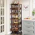 Tribesigns Wood Fruit and Vegetable Storage Rack, 5-Tier Narrow Snack Stand Kitchen Stand Fruit Basket, Pull-Out Utility Organizer for Kitchen, Living Room, Rustic Brown