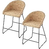 SEI Furniture Landrine Water Hyacinth Counter Stools, Natural/Black, Set of 2