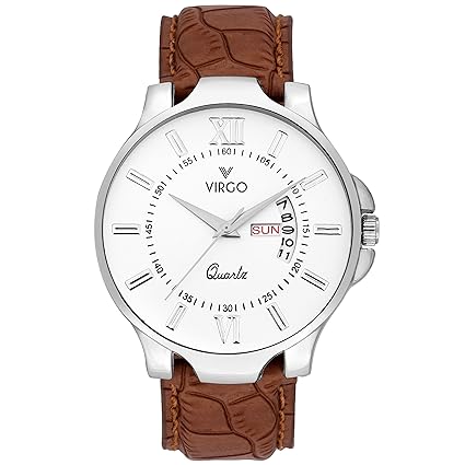 Virgo Pure White Dial Stainless Steel Day and Date Display Formal or Casual wear Analogue Watch for Men - VG-5020-CD-WH