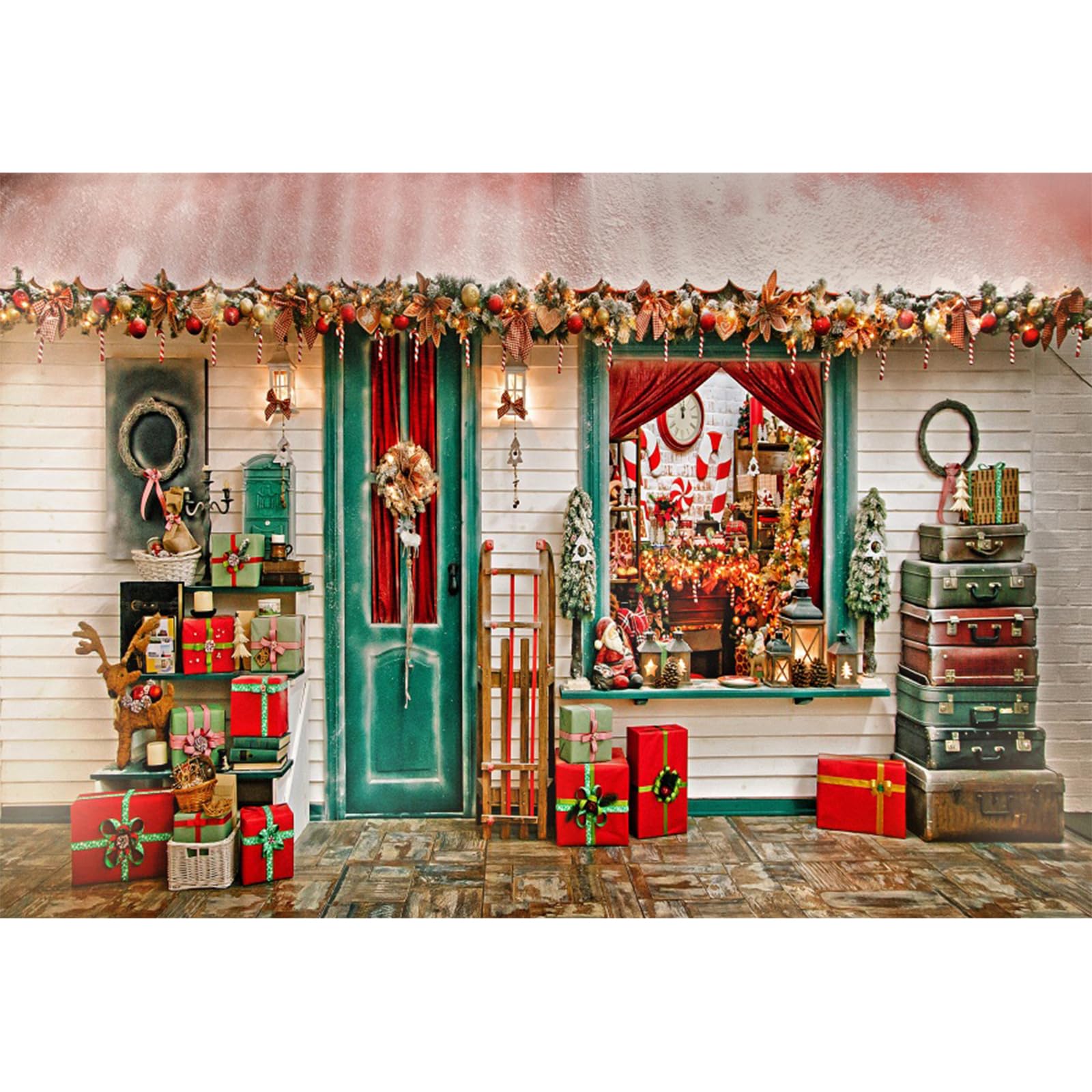 YongFoto 10x8ft Vinyl Photography Backdrop Christmas Shop Gifts Store Outdoor Photo Background Backdrops for Photography Photo Shoots Party Kids Personal Portrait Photo Studio Props