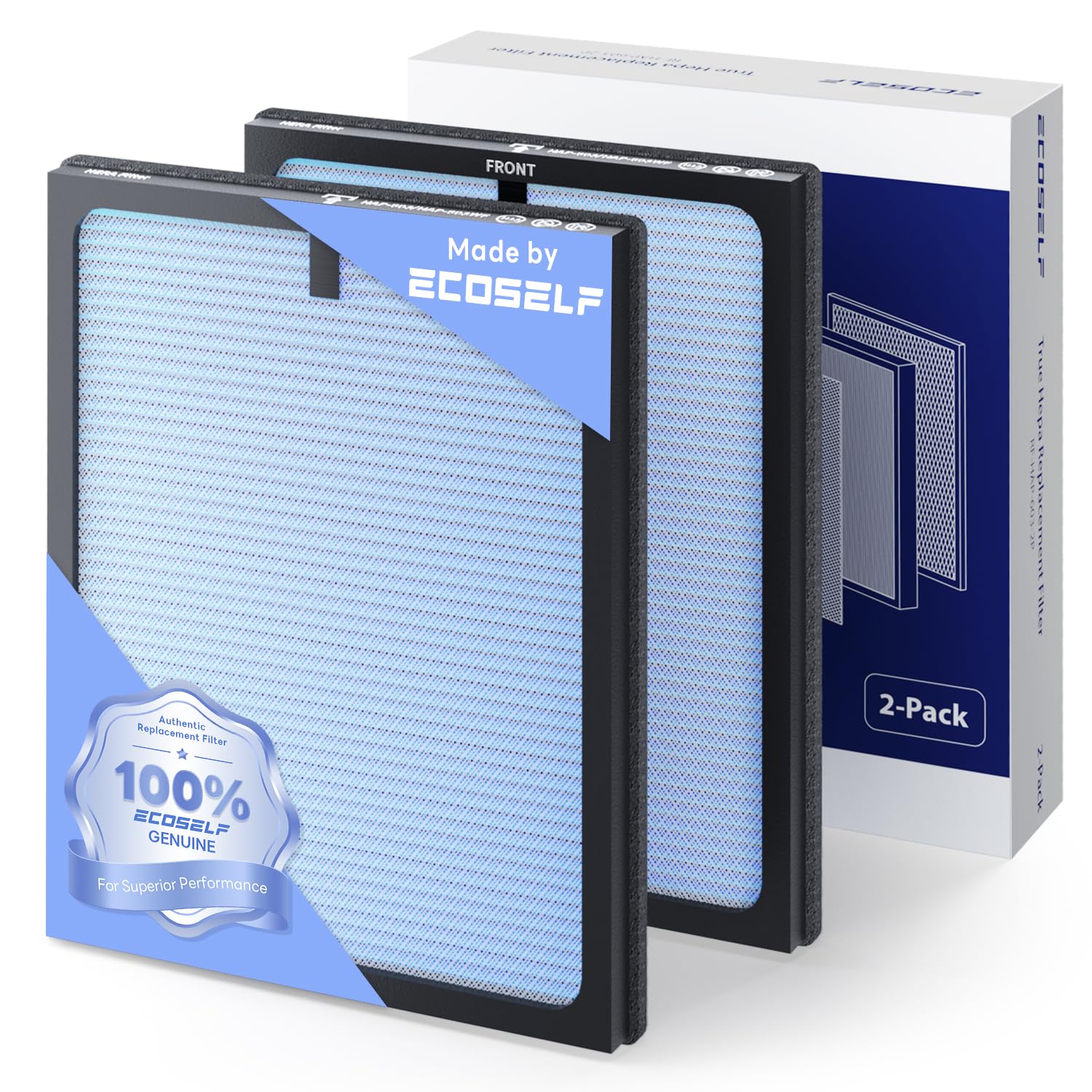 Genuine ECOSELF HAP603 Air Purifier Replacement Filter, 3-in-1 H13 True High-Efficiency Activated Carbon Filter, 2 Pack, Blue, Official, HAP603 & HAP603WF
