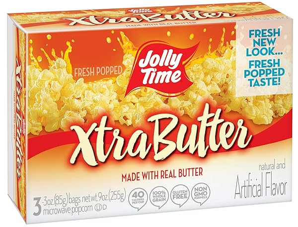 JOLLY TIME XTRA BUTTER GLUTEN-FREE & TRANS-FAT FREE EXTRA BUTTERY MICROWAVE POPCORN, 3-COUNT BOXES