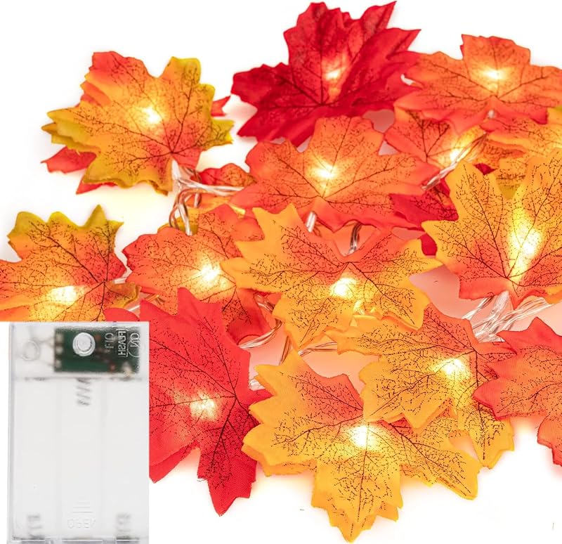 Luzes de folha de ácer, luzes de corda de folha de ácer, luzes de outono, luzes de corda de folha de ácer, decoração de folhas de outono, guirlandas para o Halloween, 3 metros 20 LED — foto 1 de 8