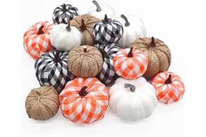 Ueerdand 16 PCS Fall Decor Assorted Sizes Artificial Pumpkins Burlap Faux Foam Pumpkins for Harvest Autumn Season Halloween Thanksgiving Holiday Festive Embellishing and Displaying