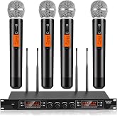 innopow 4 Channel Wireless Microphones System, Quad UHF Cordless Mic Set,4 * 40 Groups Metal Handheld Dynamic, Auto Scan, Long Range 200-300Ft,16 Hours Use for Church,Singing Bands (WM500)
