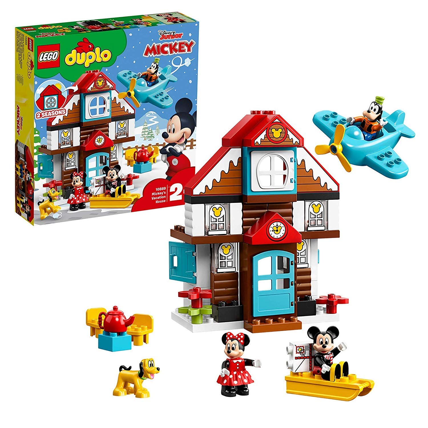 LEGO 10889 DUPLO Disney Mickey’s Vacation House Toy, Building Set for Toddlers 2 Years Old with Mickey Mouse, Minnie Mouse, Goofy and Pluto Figures