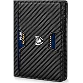 GSOIAX Wallet for Men Slim RFID Blocking Front Pocket Bifold Wallet Leather Money Clip 10-12 Cards Mens Wallet with ID Window Thin Minimalist Credit Card Holder Birthday Gifts for Men Carbon-Black