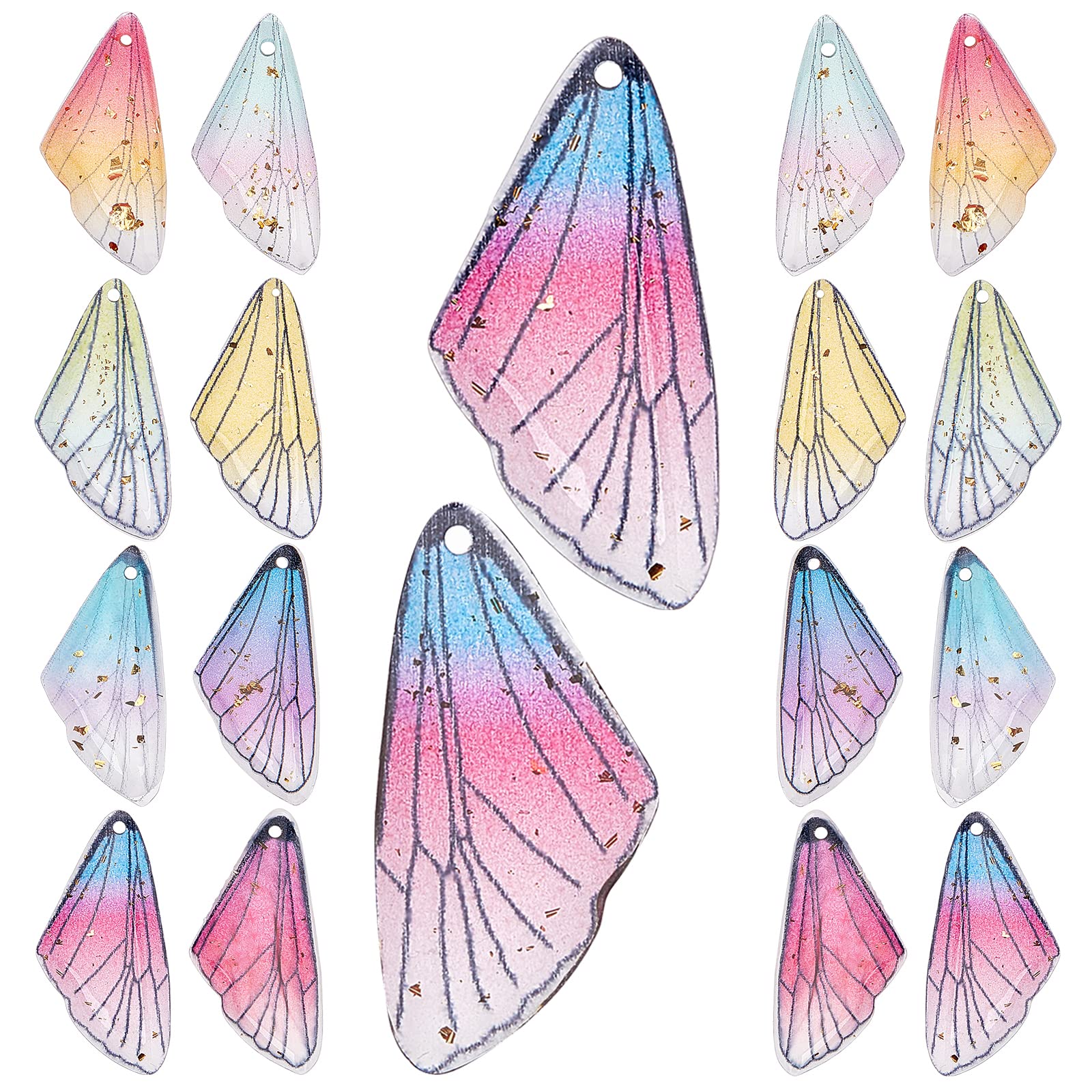 SUNNYCLUE 32Pcs 8 Colors Butterfly & Dragonfly Wing Charms with Gold Foil for DIY Jewellery Making Crafts