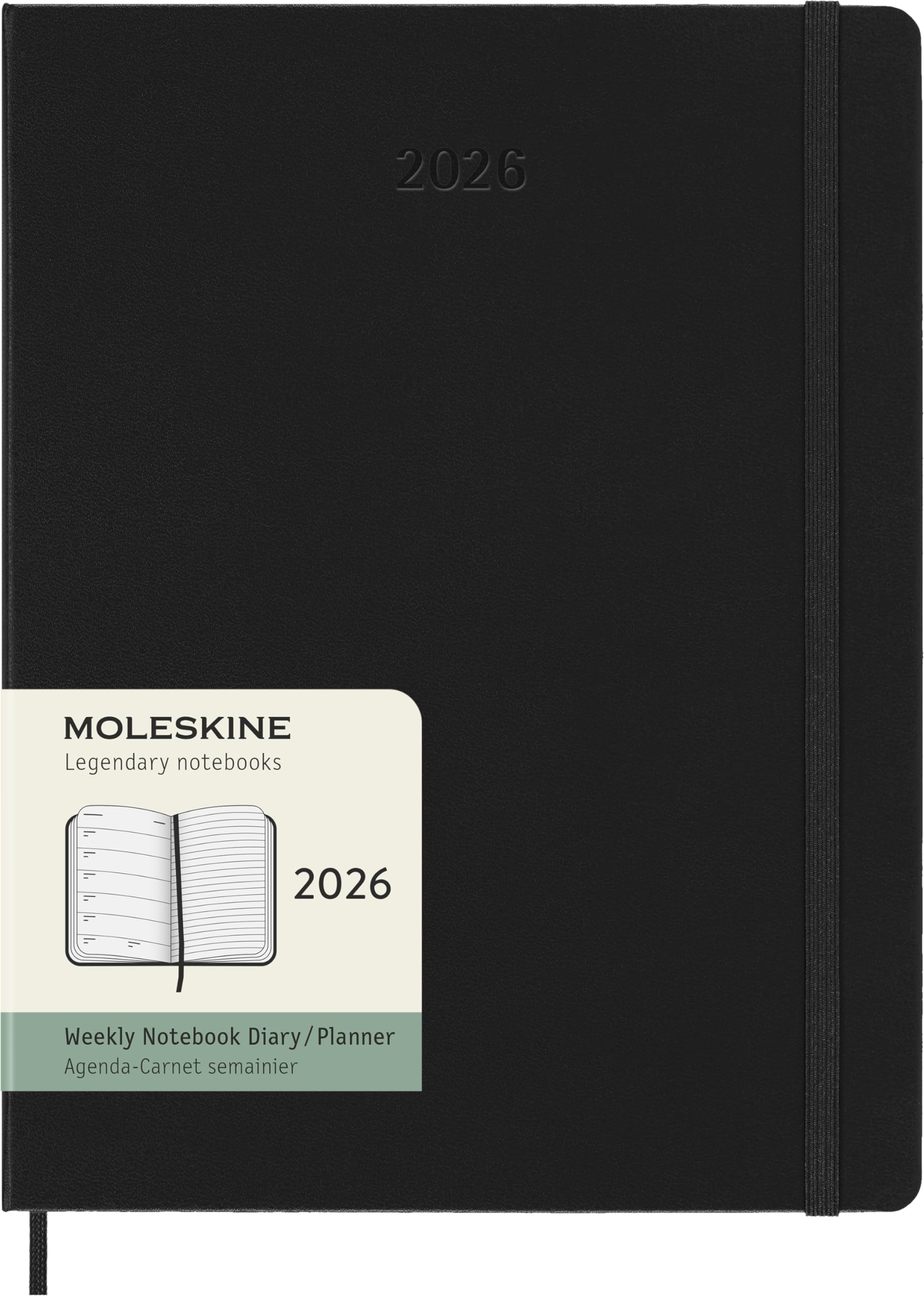 Moleskine Classic 12 Month 2026 Weekly Planner, Hard Cover, XL (7.5″ x 9.75″), Black, 144 pages