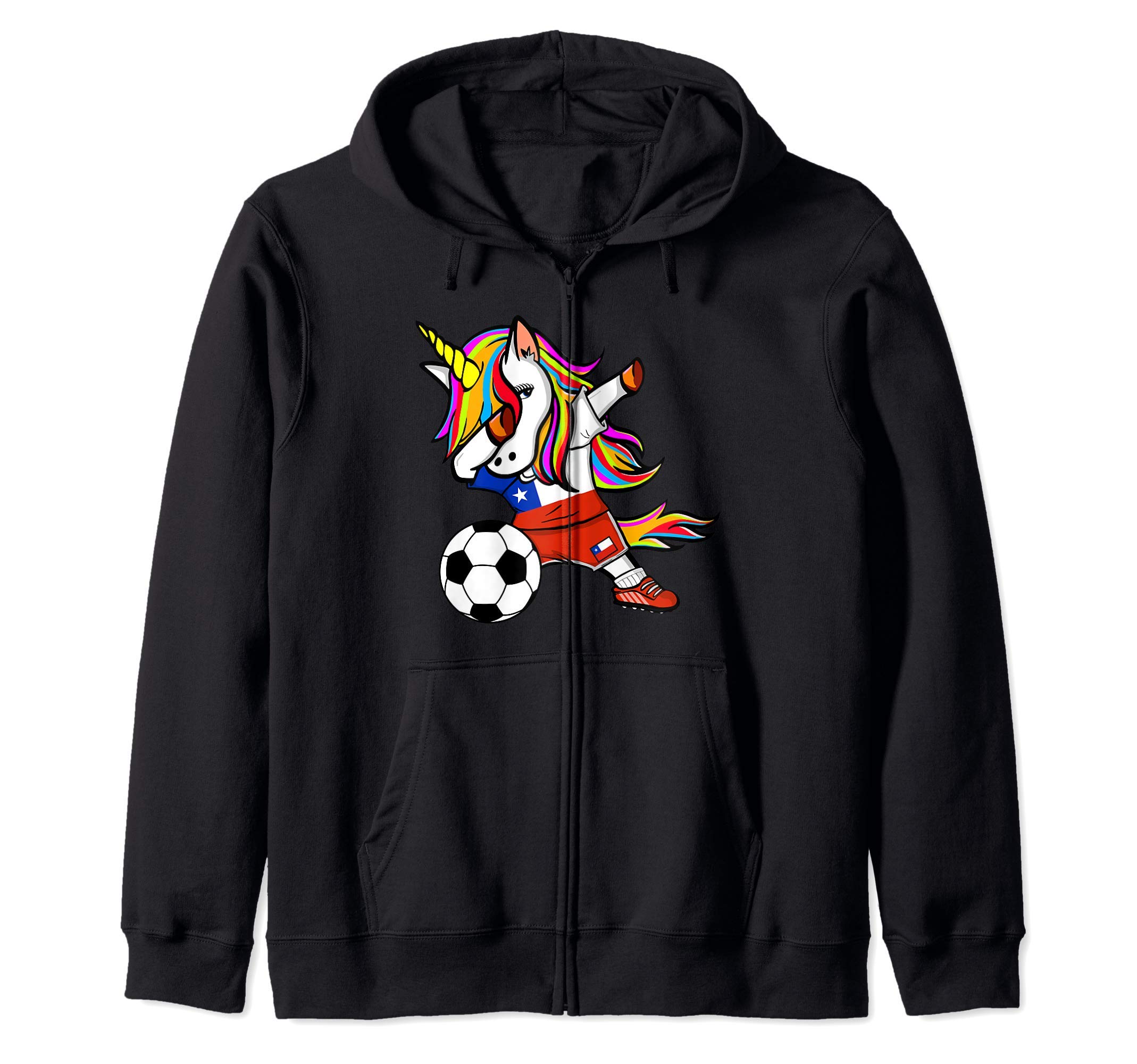 Funny Dabbing Unicorn Chile Football - Chilean Flag Soccer Zip Hoodie
