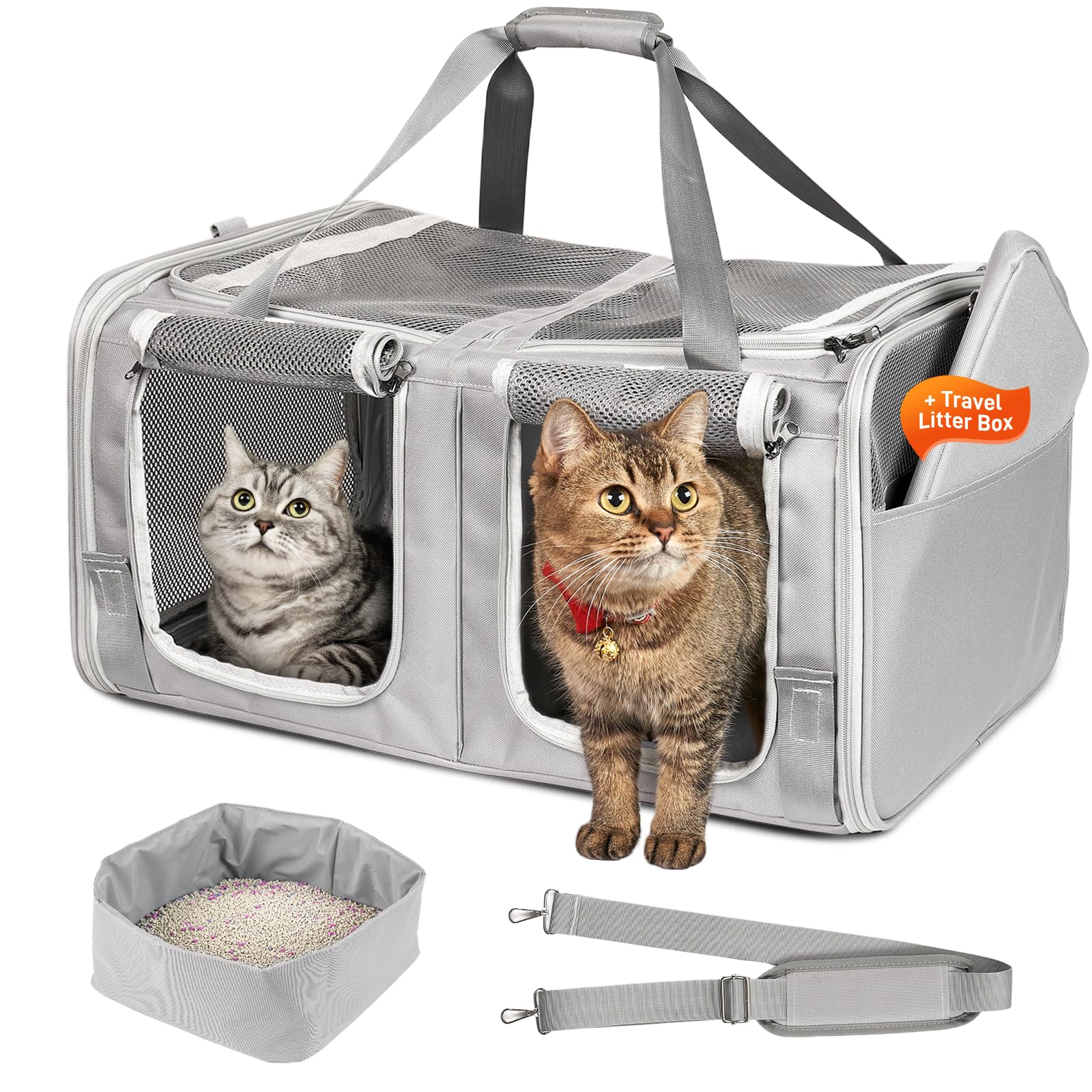 Photo 1 of Cat Carrier for 2 Cats, 23.6''x 16.7''x 13'' Large Cat Travel Carrier with Litter Box, Pet Carrier with Great Ventilation, Double Pet Carrier with Zipper Locks for Cats/Dogs up to 40lbs