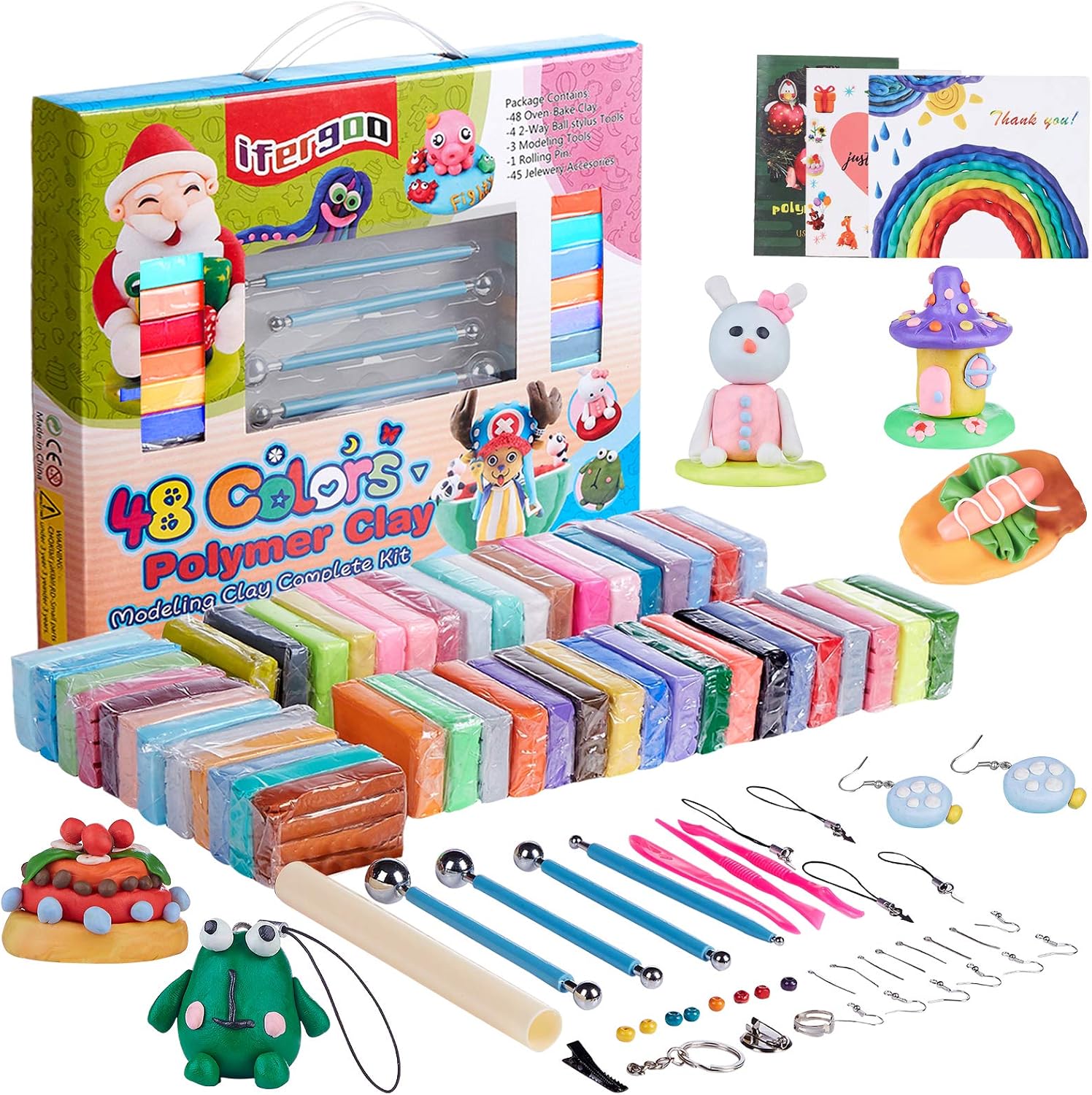 iFergoo Polymer Clay Starter Set,48 Colors Oven Bake Modeling Clay Kit with Tools and Accessories,DIY Craft Clay Set,Non-Stick,Non-Toxic