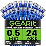 GearIT Cat 6 Ethernet Cable (24-Pack 0.5 Feet) Cat6