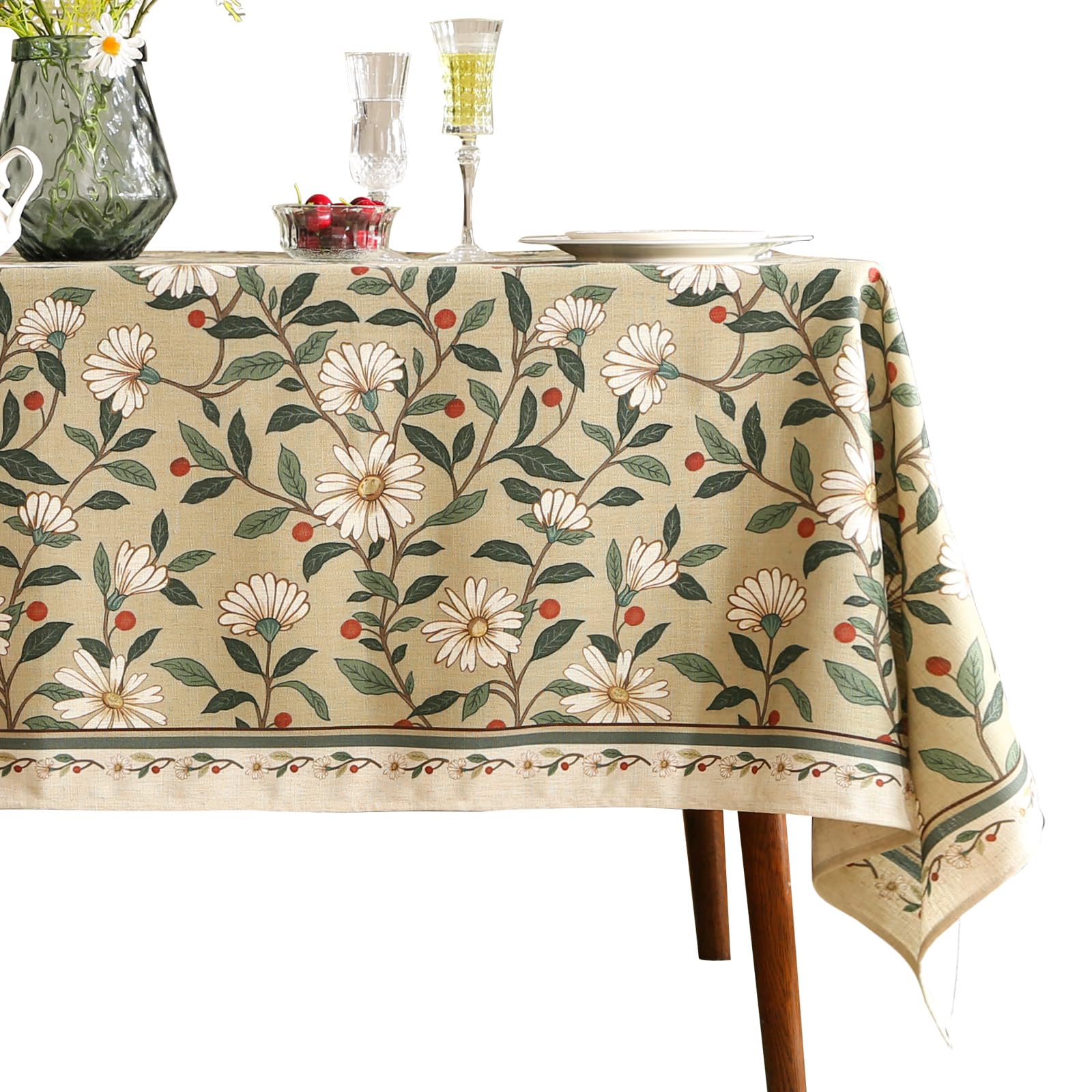 ISAENNE Blue Round Tablecloth - 55x55 Inch, Cotton Linen Blend, Heavy Duty, For Dining & Parties