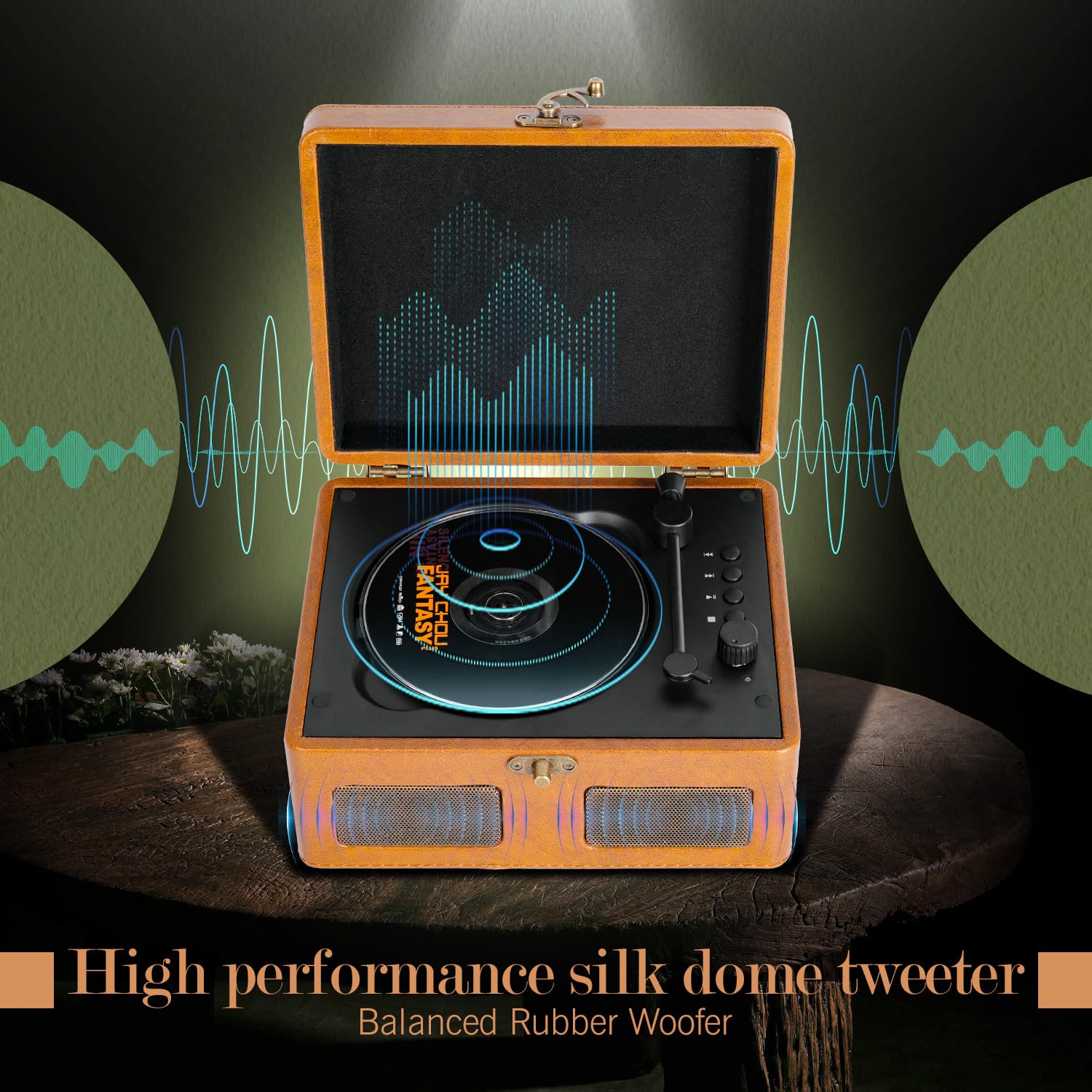 RetroBeat Time Vintage Portable Music Box – CD with Speakers, Bluetooth Transmitter, Rechargeable, USB/AUX, Multi‑Mode Gift(Brown)