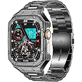 BAITEYOU Stainless Steel Watch Band with Case Compatible with Apple Watch Ultra 3 2 1 band (49mm), Rugged Strap with Metal Protective Bumper Cover for iWatch Bands Men (Grey)