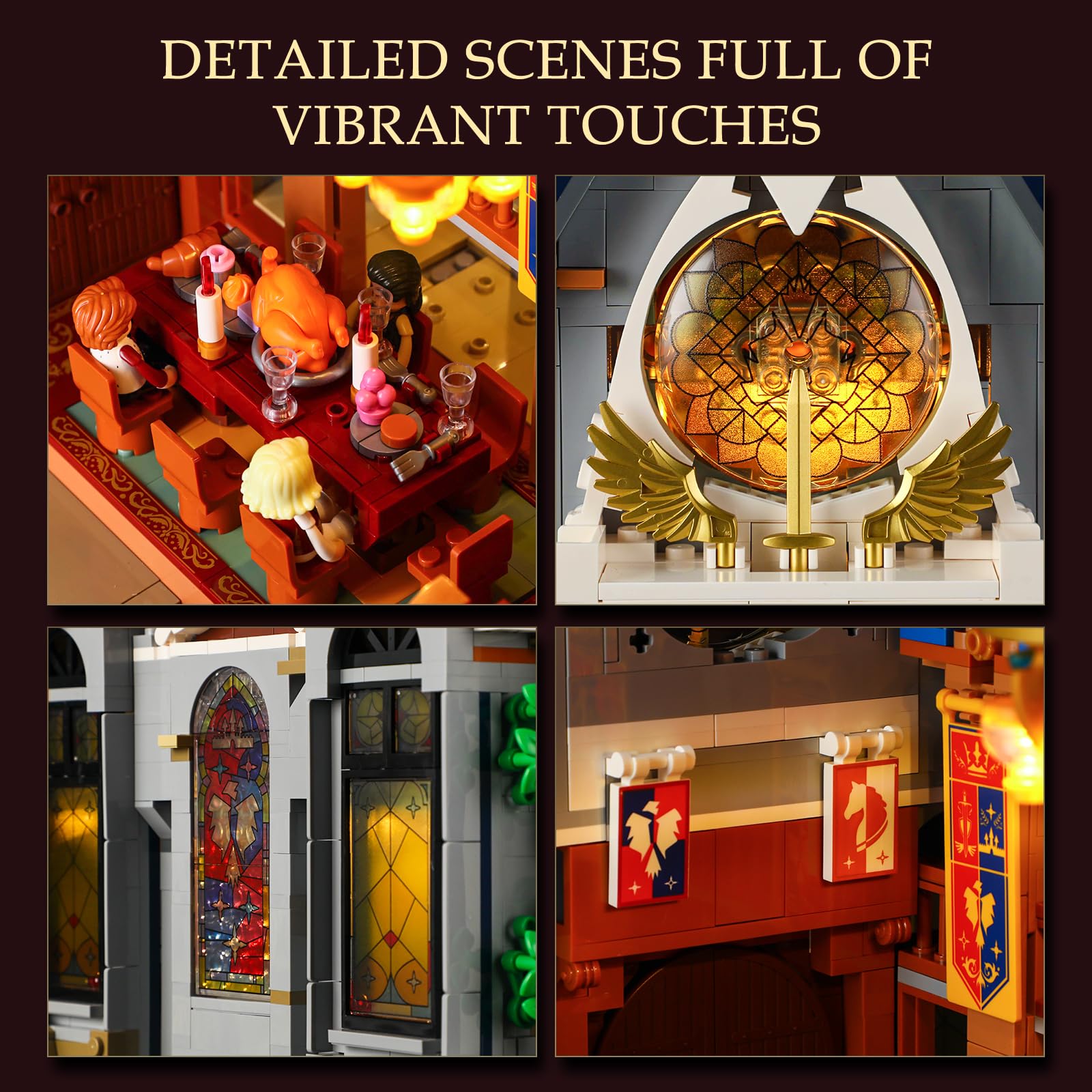 Lumibricks Mittelalter Castle Banquet Hall Bauset mit LED-Beleuchtung – 3232 Teile Große Burg mit Hochzeitsfest, 7 Minifiguren, Voll Bedruckte Steine – Sammlermodell für Erwachsene & Mittelalterfans 4