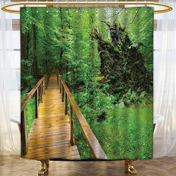 Anhounine Forest Shower curtains Fabric Wood Trail in Fresh