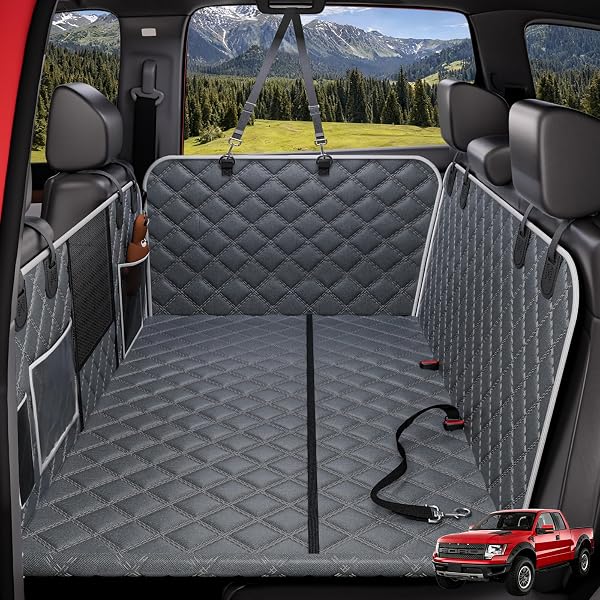 PETGENIE DOG CAR SEAT COVER FOR BACK SEAT 10-LAYER MILITARY-GRADE PROTECTION, HARD BOTTOM DOG HAMMOCK, PET BED EXTENDER FOR DOGS, WATERPROOF SEAT PROTECTOR UNIVERSAL XL SIZE FITS FOR SUV MEDIUM TRUCK