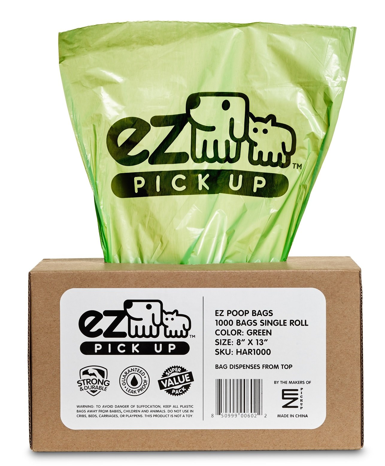 Photo 1 of 1000 Pet Waste Disposal Dog Poop Bags, EZ Pickup Bags Green (single roll, not on small rolls)