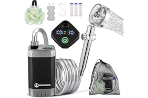 Brarvagur Portable Camping Shower, Upgrade 7800mAh Rechargeable Electric Shower Pump with USB-C, Handheld Filter Shower Head Two-Meter Hose Suitable for Outdoor Hiking, RV Travel, Beach Vacations