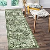 Ileading Vintage Runner Rug for Hallway,Machine Washable Carpet Runners with Rubber Backing,Non Slip Kitchen Floor Mat for Entryway Bedroom Laundry Living Room(Dark Green 2x6ft)