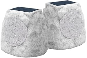 Postlucky Outdoor Rock Speaker Solar-Powered Wireless Bluetooth 5.0 Speaker Waterproof with RGB Color Multi-Unit Connect Outdoor Speakers for Patio Pool Deck Yard Garden and Home - Pair