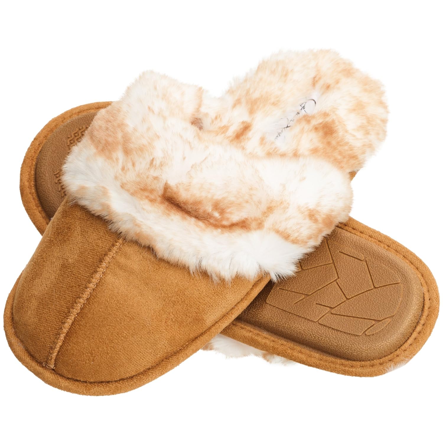 Jessica Simpson Comfy Faux Fur Womens House Slipper Scuff Memory Foam Slip On Anti-Skid Sole