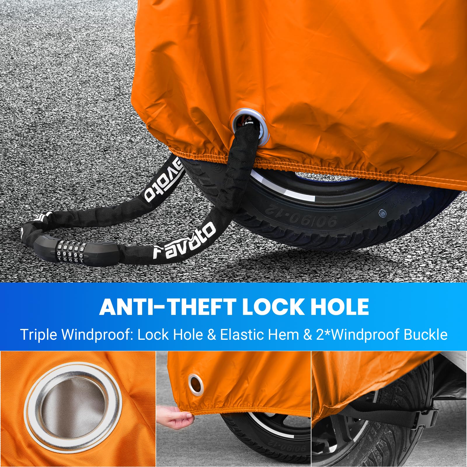 Favoto Motorrad Abdeckplane Outdoor Orange - Roller Motorradabdeckung Wasserdicht Staubdicht UV-Schutz mit Schlossloch Winddichte Schnalle Oxfordstoff XL 220cmx105cmx125cm 2