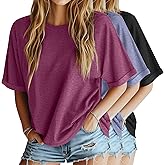Riyiper 3 Pack Women's Oversized T-Shirt Half Sleeve Summer Tees Casual Loose Fit Crew Neck Basic Tops
