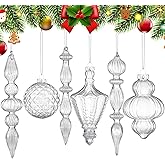 Colingmill Vintage Clear Christmas Mercury Glass Ornament Set 7.87 Inch Glass Finial Ornaments 3.15 Inch Hanging Balls for Christmas Tree Decorations Xmas Holiday Decor