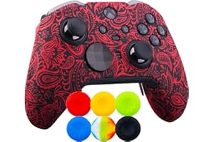 9CDeer 1 x Protective Customize Transfer Print Silicone Cover Skin Plants Red + 6 Thumb Grips Analog Caps for Xbox Elite Series 2 Controller