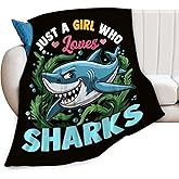 Just A Girl Who Love Sharks Blanket Ocean Sharks Decor Throw Blanket Gifts for Girls Boys Super Warm Soft Plush Fleece Flannel Blanket Winter Couch Bedding Blanket for Adults Kids Women Men 50"X40"