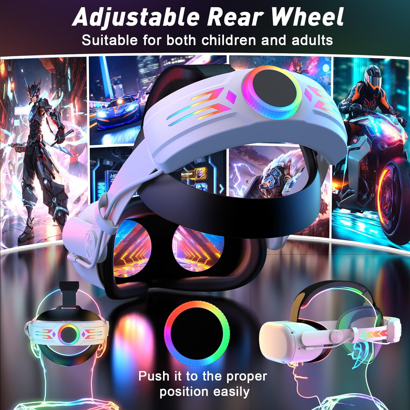 RGB Head Strap with 12000mAh Battery for Oculus Quest 2, Battery Pack for Extended 8 Hrs of Playtime, Fast Charging VR Power, Adjustable Elite Strap Enhanced Support and Balance for Meta Quest 2